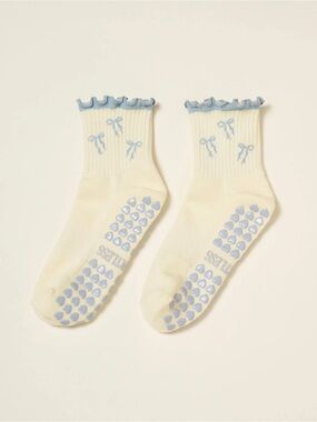 Bow Ruffle Grip Sock - Dusty Blue NWT